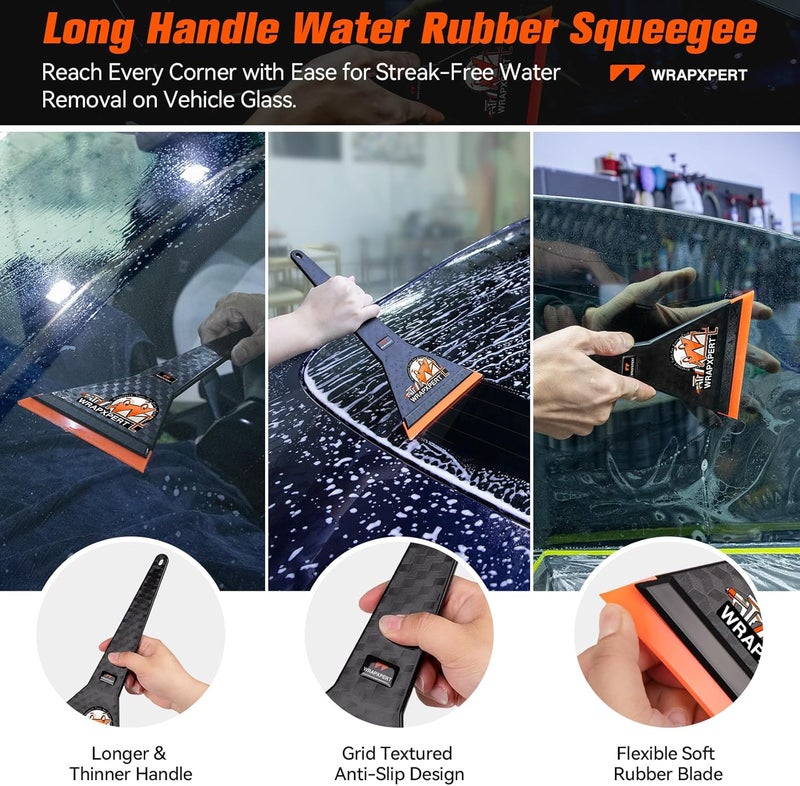 WRAPXPERT Car Window Tint Tools Kit Vinyl Wrap Tool Car Glass Protective Film Wrapping Installation Kit Long Handle Rubber Squeegee for Window Tint Application Felt Squeegee for Vinyl Wrapping - Image 3